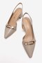 Women's Side and Back Open Heeled Sandals Beige Wrinkled - 5