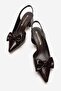 Women's Bow-Tie Side and Open-Back Heeled Sandals Brown Wrinkled - 5