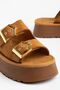 Women's Tan Suede High PU Sole Double Buckled Slipper - 3