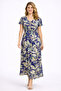 Women's Plus Size Navy Blue, Gipe Rubber Detail, Viscose Fabric Dress 65N39468
