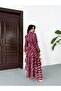 Women's Lace Detailed Lined Ruffle Dress-Burgundy - 3