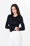 Women's Brown Long Sleeve Crew Neck Stretch Fabric Basic Body Blouse Slim Fit - 6