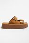 Women's Tan Suede High PU Sole Double Buckled Slipper - 4