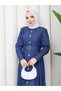 Button Detailed Denim Jeans Hijab Dress Rc6037 - 5