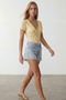 Yellow V-Neck Lace Bodysuit with Chest Lining and Snap Fasteners Alc-X15476 - 2