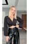 Women's Black Gathered Front Spanish Sleeve Crop Blouse