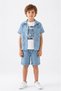Boy's Summer 3-Piece Set – Patterned Shirt, Printed T-Shirt & Shorts Holiday Combo - 3