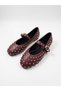 Women's Burgundy Strappy Ballerinas with Stone Buckle Detail - 7