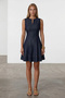 Women's Navy Blue Waist-Slit Collar Sleeveless Summer Stylish Mini Length Denim Jean Dress - 3
