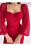 Long Tulle Sleeve Detailed Draped Dress - 2