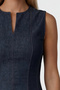 Women's Navy Blue Waist-Slit Collar Sleeveless Summer Stylish Mini Length Denim Jean Dress - 6