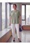 Large Size T-Shirt with Collar Stone Accessories, Green - 4