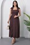 Square Neck Shoulder Bow Gathered Dress 2026-4570