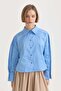 Oversize Cotton Shirt with Sleeve Detail in Blue - 4