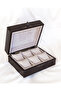 Handmade 6-Piece Premium Watch Box, Bitter Brown Faux Leather Covered, Special Design, Accessory Organizer - 3