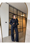 Navy Blue Waist-Slit Jacket and Trousers Denim Set - 5