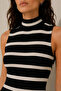 Striped Short High-Neck Double Slit Ribbed Dress - 7