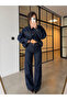Navy Blue Waist-Slit Jacket and Trousers Denim Set - 6