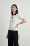 Women's White Contrast White Polo Collar Cotton Knitwear T-Shirt Buttoned Camisole - 5