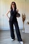 Linen Front Knot Detailed Black Trousers and Blouse Set - 3