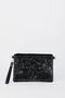 Women's Vertical Silver Stone Suede Portfolio Handbag and Clutch Bag with Ankle Strap and Chain Strap