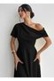 Women's Off-The-Shoulder Short Sleeve Pleated Long Janjan Crepe Dress - 3