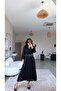 Black Lace Detailed Belted Chiffon Lined Long Dress