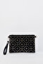 Women's Ring Gold Stone Suede Portfolio Handbag with Ankle Strap and Chain Strap
