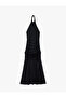 Slim Fit Draped Backless Halter Neck Tulle Detailed Long Dress - 3
