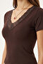 Lace Detailed Sandy Knitted Blouse Lzv0067 Brown - 3