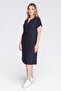 40198 Dark Blue Button Detail Low Sleeve Relaxed Cut Knitted Dress - 2