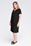 40198 Black Button Detail Low-Sleeve Relaxed Fit Knitted Dress - 2