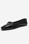 Romy Black-Black Patent Leather Genuine Leather Blunt Toe Bowknot Women's Ballerina Shoes - 6