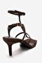 Viento Brown Suede Strappy Women's Thin Heeled Shoes - 5