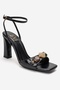 Franca Black Natural Stone Buckle Women's Block Heeled Shoes - 3