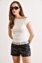 Women's White Single Shoulder Lace Detailed Single Jersey Blouse Blz-19003332 - 2