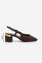 Women's Blunt Toe Thick Heel Open Back Strap Classic Heeled Shoes Likay Brown Suede - 8