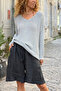 Italian Gray V-Neck Openwork Cotton Loose Woven Blouse 65 55 - 3