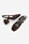 Women's Blunt Toe Thick Heel Open Back Strap Classic Heeled Shoes Likay Brown Suede - 7
