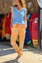 Italian Orange Floral Elastic Waist Double Leg Cotton Woven Trousers 100 35 - 2