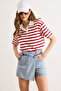 Women's Light Blue Denim Skirt with Pockets Etk-19000429 - 3