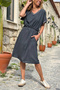 Italian Anthracite V-Neck Pocketed Shiny Decorated Elastic Waist Loose Woven Dress 100 50 - 2