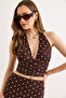 Women's Brown Halter Neck Polka Dot Crop Tulle Blouse Blz-19003335 - 3