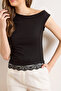 Women's Black Single Shoulder Lace Detailed Single Jersey Blouse Blz-19003332 - 5