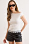 Women's White Single Shoulder Lace Detailed Single Jersey Blouse Blz-19003332