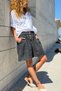 Italian Black Pocketed Zippered Elastic Waist Linen Loose Woven Shorts 45 35 - 4