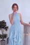 Women's Halter Neck Ruffle Homecoming Dress Long Chiffon Evening Dress Baby Blue - 5