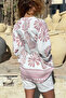 Italian White-Pink Judge Collar Ethnic Patterned Cotton Loose Woven Blouse 70 60 - 2