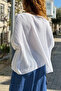 Italian Ecru V-Neck Openwork Cotton Loose Woven Blouse 65 55 - 2