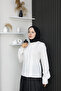 Lace Embroidery Detailed Collar and Pleated Front Shirt - 3